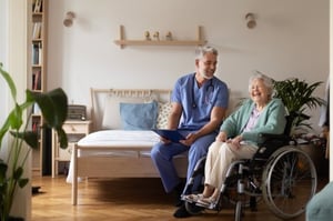 ALF Resident talking with nurse in her room