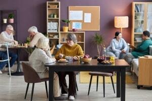 Group of Seniors Enjoying Leisure in Assisted Living Facility