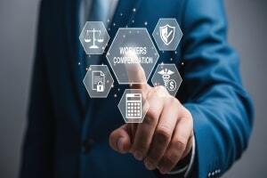 Man Pressing Digital Icons Showing Workers Compensation