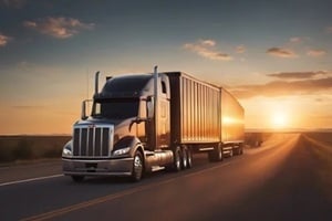 semi roars delivering truck sunset consumers highway materials goods businesses generative part crucial economy ai logistic cargo delivery freight transportation vehicle